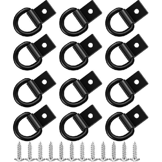 Garini Black D Ring Tie Down Anchors,6Pcs Heavy Duty D Ring With Screws,Surface Mount Hooks Securing Cargo For Trailer, Truck Bed Or Deliveries