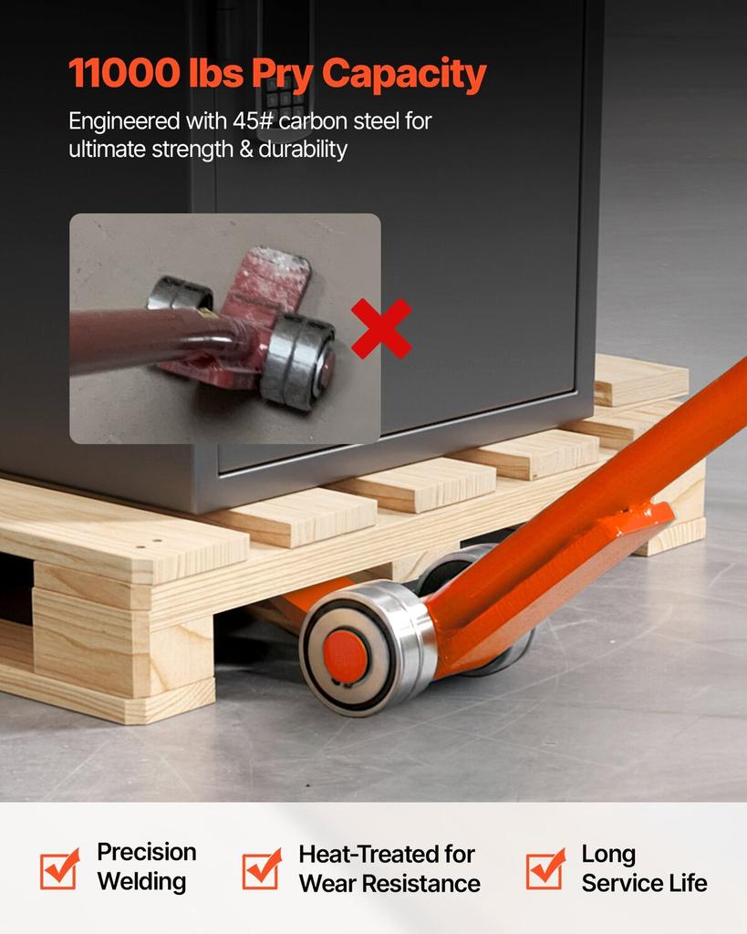 Prylever Bar, 4990 kg Weight Capacity, 1.7 m Carbon Steel Handle Lever Dolly, Pry Lever Bar with Wheels for Large Pallets, Heavy Items, Concrete