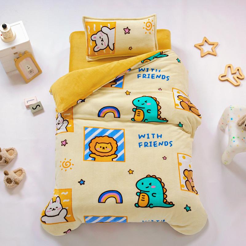 Baby Cartoon Print Bedding Set Duvet Covers Pillowcases Set Autumn Winter Warm Suede Bedclothes Bed Linen CP29