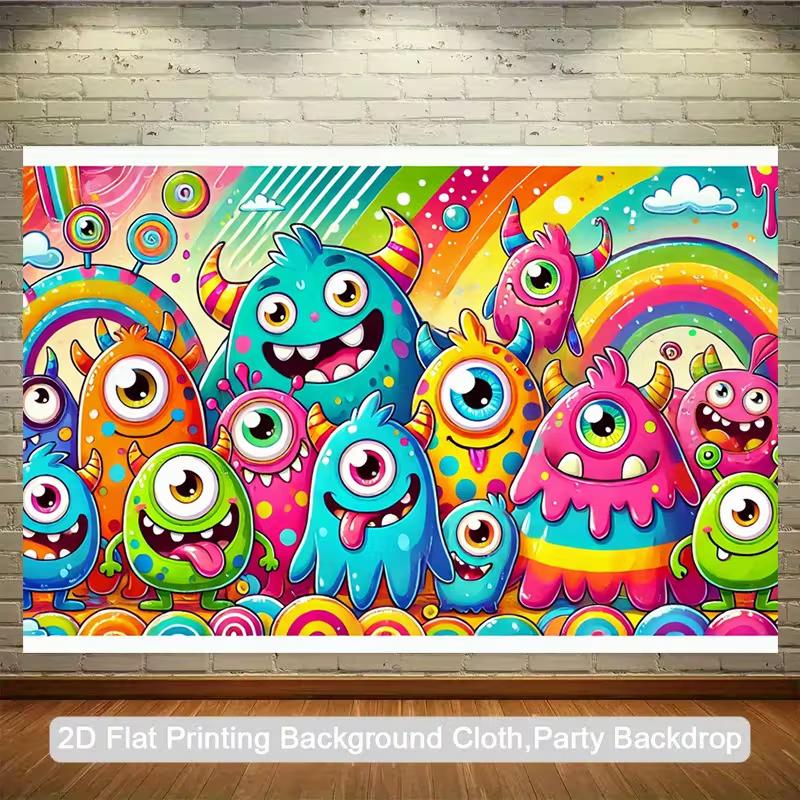 

2D Little Monster Themed Backdrop for Kids Birthday Party Photo Booth 47.2x31.5inch/120*80cm