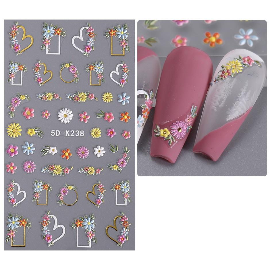 

5D Тисненые наклейки для дизайна ногтей Sun Flower Наклейки для ногтей Гравировка Цветочные слайдеры для ногтей