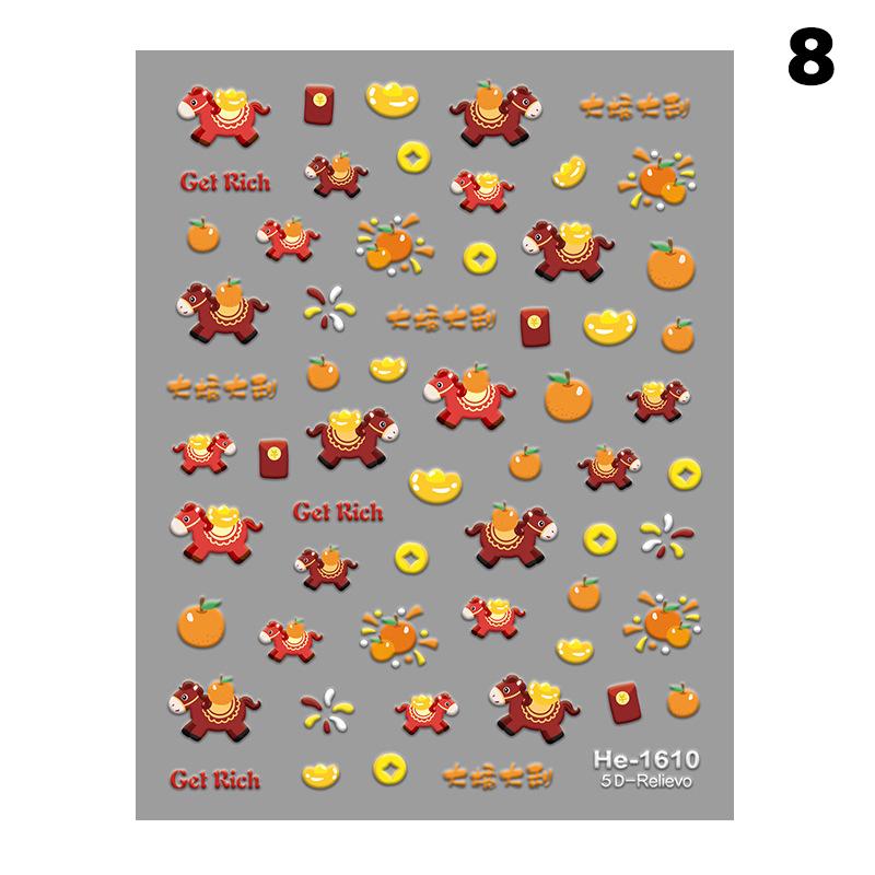 Autocolant Zodiac 5D Nail Art Drăguț Anul Nou Chinezesc Cal Animale Norocos Ponei Manichiură Decalcomanii Festiv Decorație Unghii Embosată