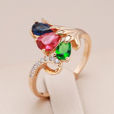 New Trend Crystal Flower Ring For Women Fashion Colorful Natural Zircon Accessories  Rose Gold Color Fine Daily Jewelry