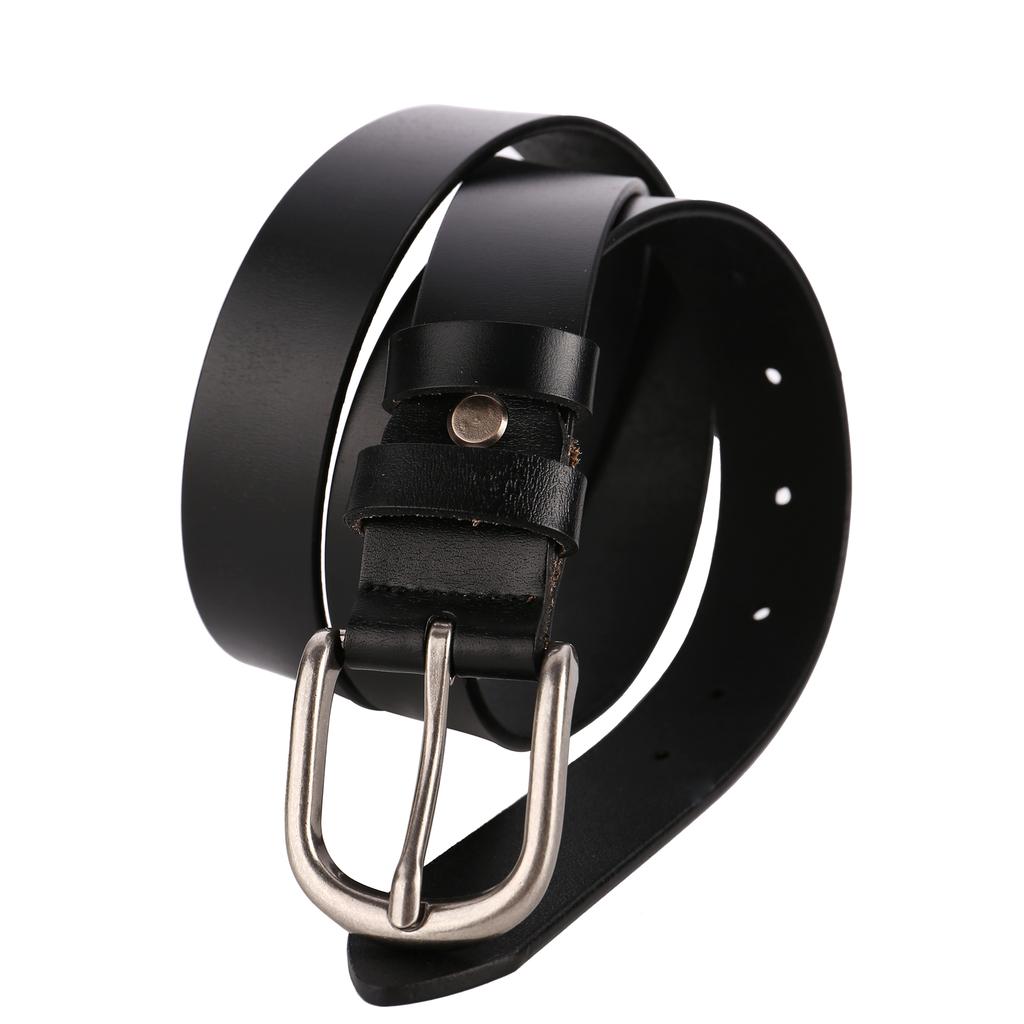 Women Leather Belt Black Casual Waist Belt for Jeans Pants with Metal Pin Buckle Waistband