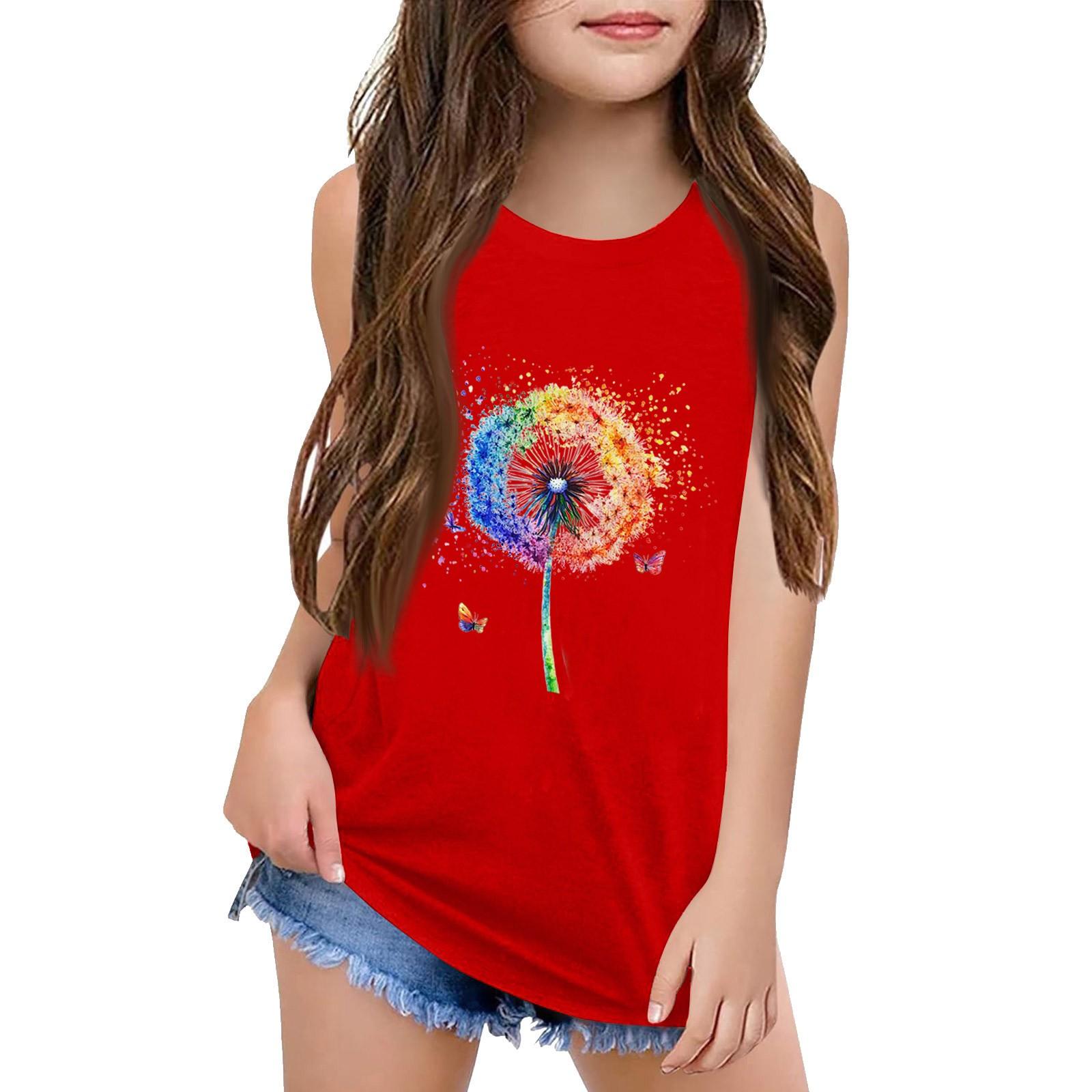 

Girls Kids Summer Crewneck Sleeveless Shirts Tank Tops 140 червоний