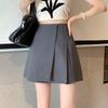 Autumn 2025 Women's Gray Irregular A-Line Mini Skirt - High-Waisted, Slimming, Hip-Hugging