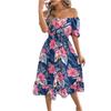 Women's Fashionable Floral Print Off Shoulder Short Sleeved Ruffle Edge Holiday Beach Loose Dress