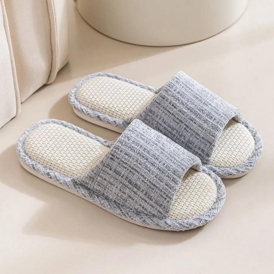 Fashion Linen Slippers For Men's Home Indoor Soft Soled Quiet And Non Slip All Season Household Cotton And Linen Slippers