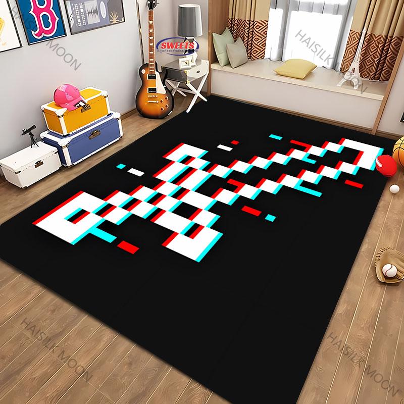 1PC Pixel Pattern Sword Printed Carpet Computer Room Game Room Non-slip Decorative Mat Livingroom Bedroom Office Large Area Rug