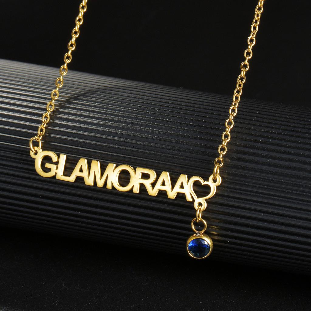 Atoztide Personalized Custom Name Necklace BirthStone Drill Cup Pendant Stainless Steel for Women Men Link Chain Jewelry Gift