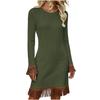Women's Fashion Round Neck Knit Slim-Fit Fringe Casual Long-Sleeve Dress