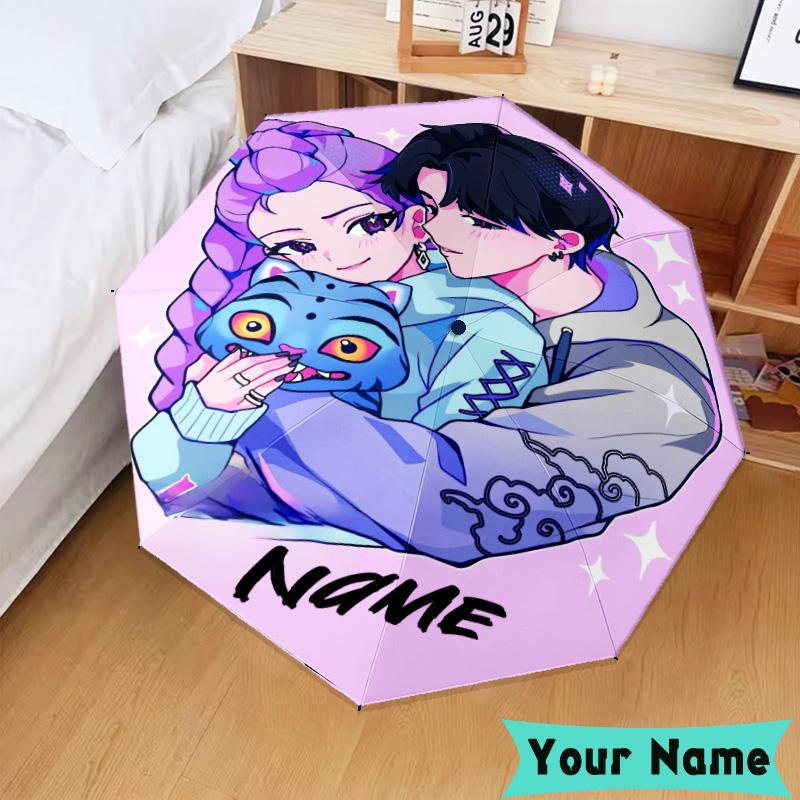 Custom Name KPop Cartoon Umbrella, Foldable Umbrella Suitable for Outdoor Shopping Travel Sports, Exquisite Gift for Family