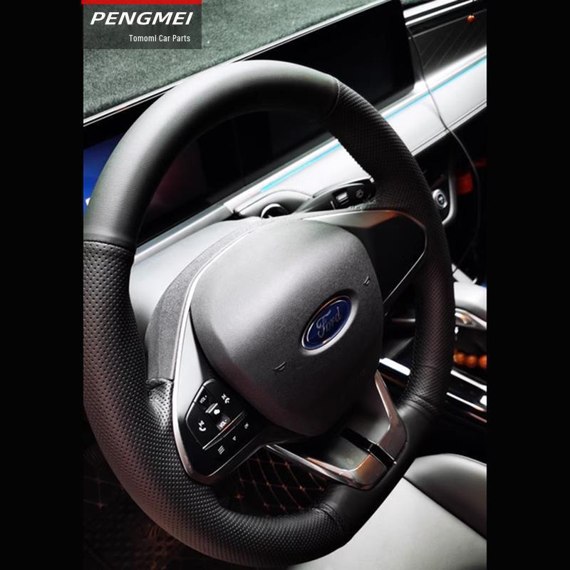 Ford Escort 21' Leather Steering Wheel Cover - Genuine Hand-Stitched Full Coverage Suede