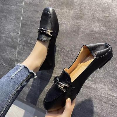 Single Shoes Women's Summer New One-pedal Women's Shoes Versatile Loafu Doudou Shoes Flat-soled Small Leather Shoes Summer and Autumn