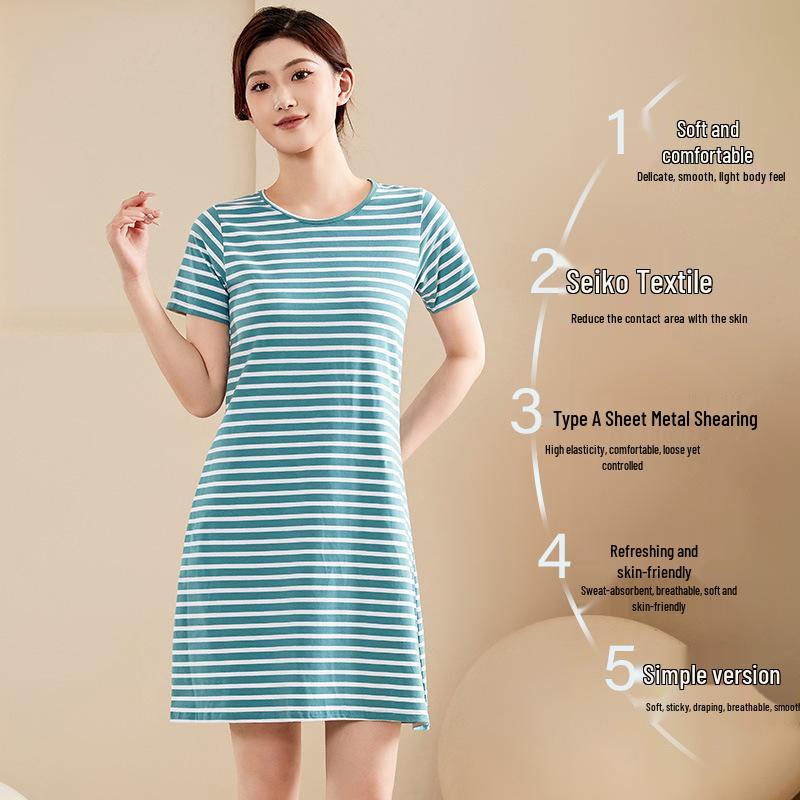 Women's Combed Cotton Pajama Dress with Built-in Bra Pads – Cool, Summer-Ready, Wearable Outdoors, All-Cotton Nightgown.