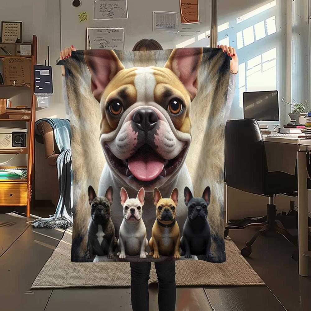 1Pc French Bulldog Print Flannel Blanket, High quality Comfortable for All Seasons, Home Decor, Warmth and Comfort, Perfect for Gifts
