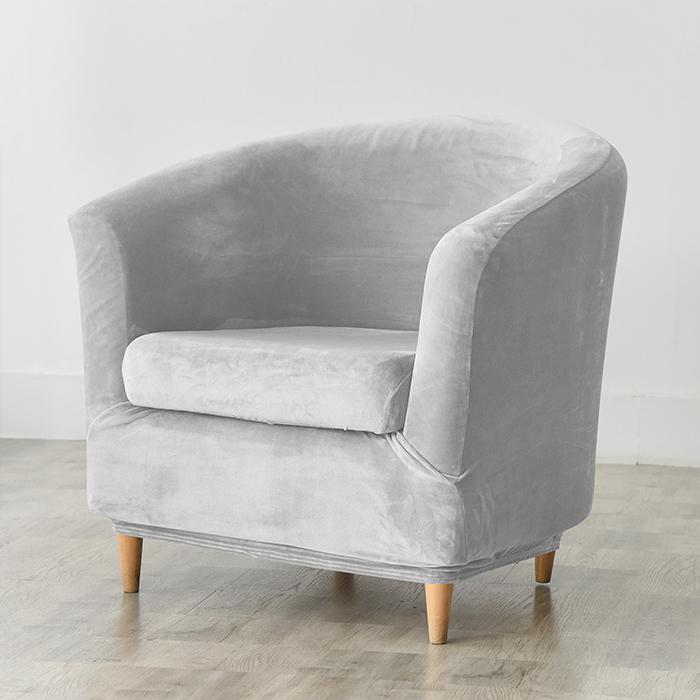 Club Armchair Cover, Velvet, Light Gray