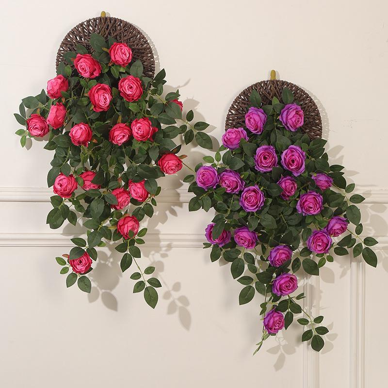 Artificial Flower Rattan Decoration Wall Hanging Roses Fake Hanging Flowers Decorative Flowers Wreath Wedding Home Garden Decor