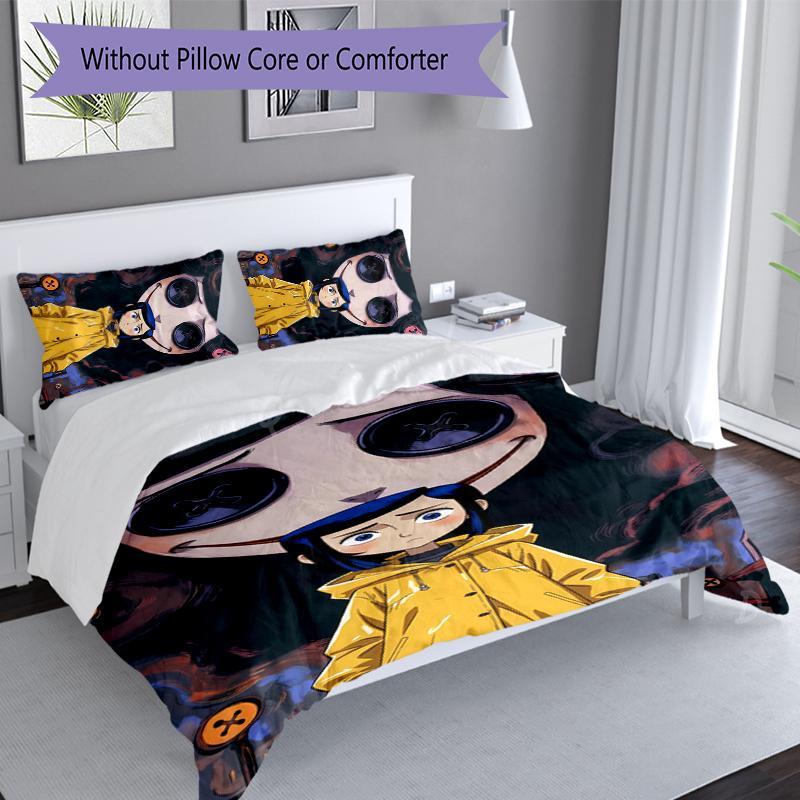 3pcs Coraline Duvet Cover Set, Includes 1 Duvet Cover and 2 Pillowcases,Skin-Friendly&Comfortable Fabric,Suitable Bedding Sets