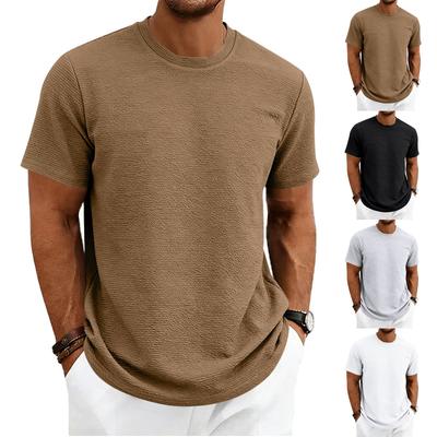 Men's Textured Fabric Loose Stretch Round-neck Short-sleeved Shirt