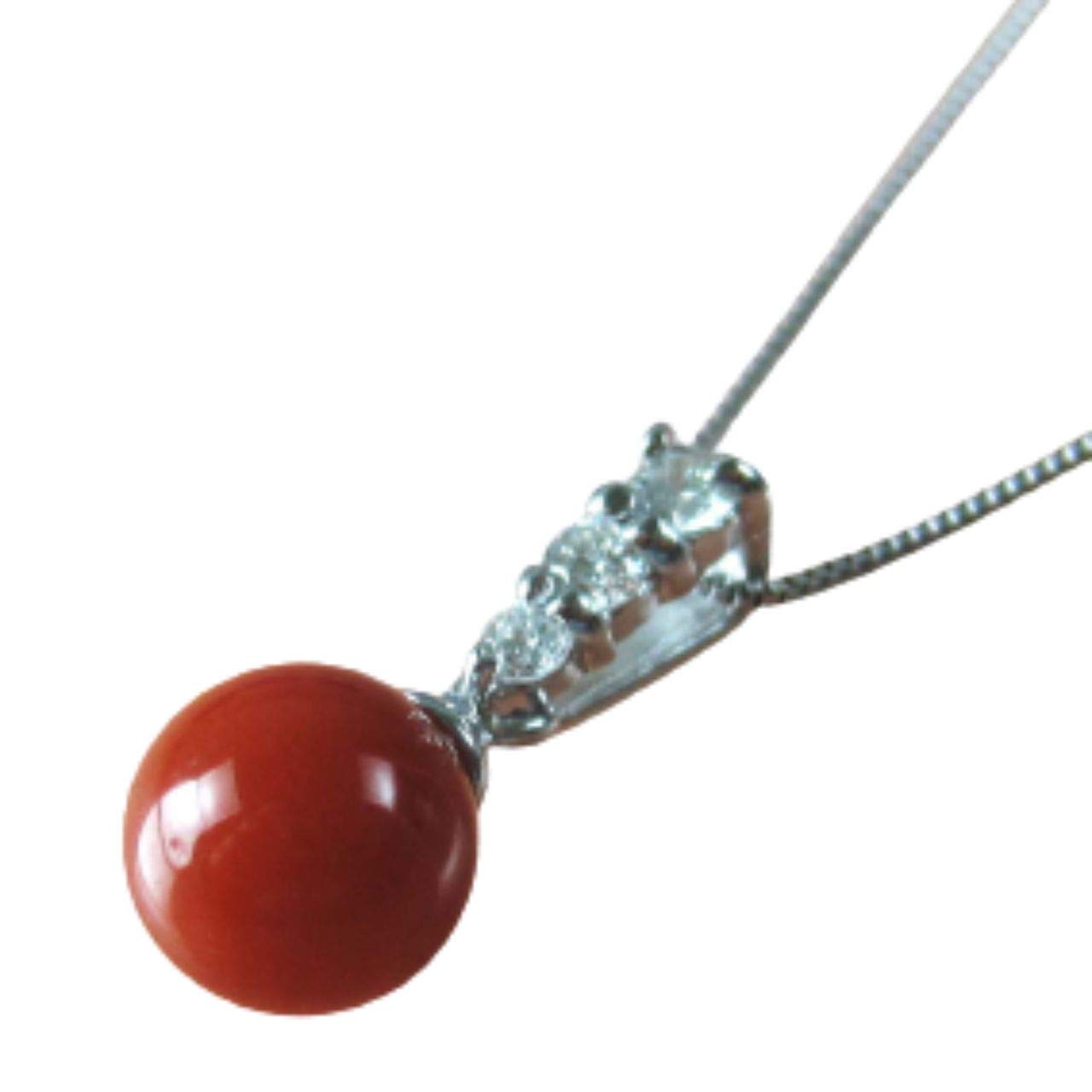 

Blood Red Coral Pendant from Kochi with Small 18K White 40cm Undyed Made in Japan 6.5mm Diamonds, Gold, Necklace, Coral,