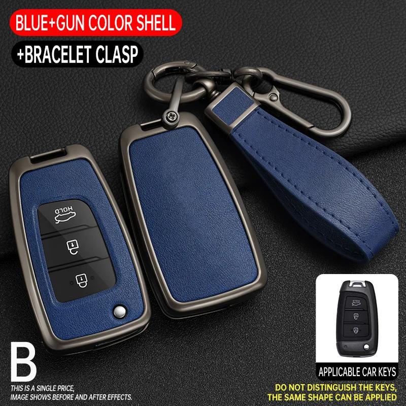 Zinc Alloy Genuine Leather Auto Folding Key Fob Cover Case Bag Housing Protector Fit For Hyundai Tucson Kona Azera Solaris 2 Elantra I30 I35 I40