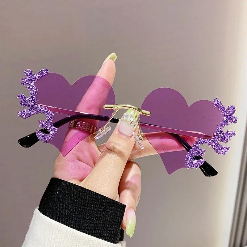 Fashion Heart Shaped Sunglasses Luxury Diamond Funny Personality Rimless Sun Glasses Halloween Party Christmas Decoration