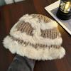 Women Fisherman Hat Imitation Rabbit Fur Decor Autumn Winter Windproof Warm Dome Soft Knitting Basin Hat