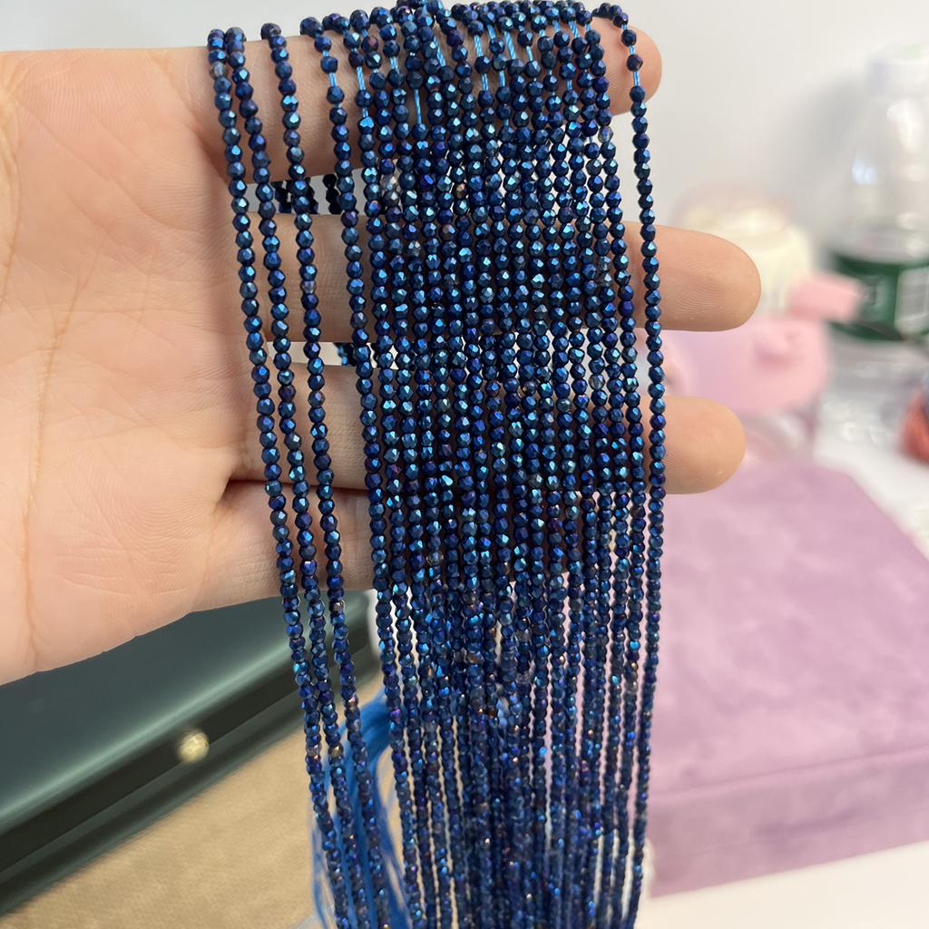 5 String, Blue Plated Glass Seed Beads 2mm/3mm, 38cm Strand, Dainty Loose Beads for DIY Minimalist Y2K Bracelet Layering Necklace Jewelry Making