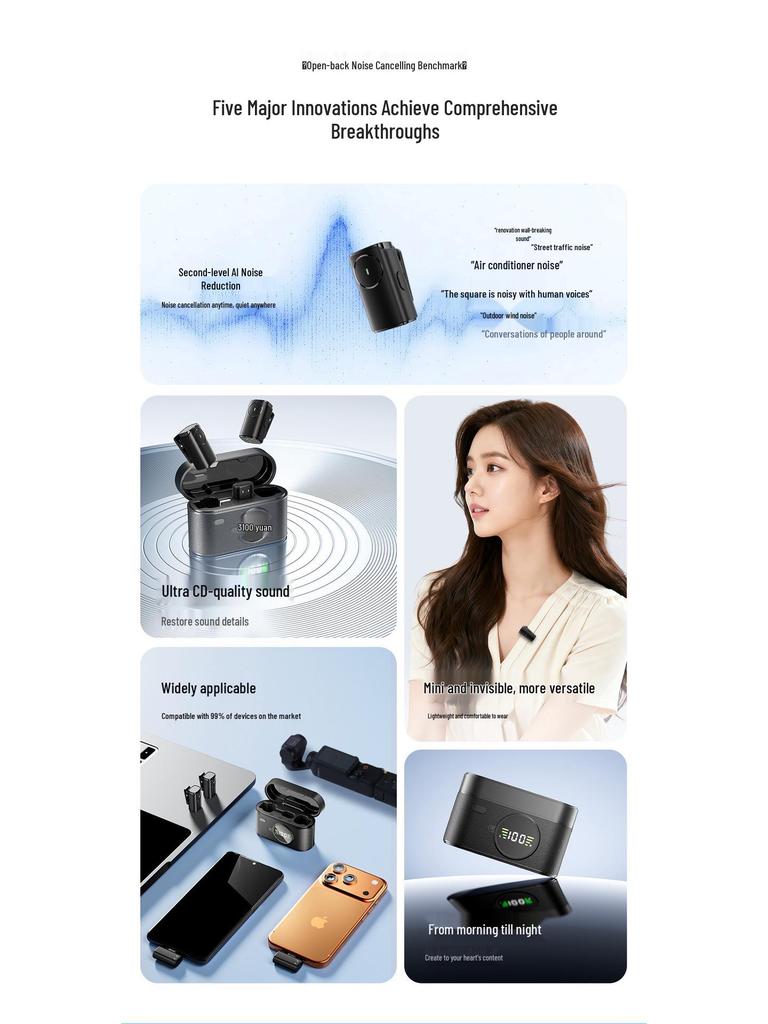 SX101 Wireless Lavalier Microphone with AI Noise Reduction for Live Streaming and Recording