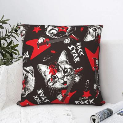 Katze Hund Spielen Rock Auf Gitarre Quadratische Kissenbezüge Polyester Sofakissenbezug Kreative Heimdekoration Kissenbezug