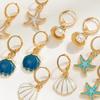 5 pairs New Ocean Style Pendant Earrings Starfish Shell Alloy Drop Earrings Imitation Pearl Scallop Card Earrings