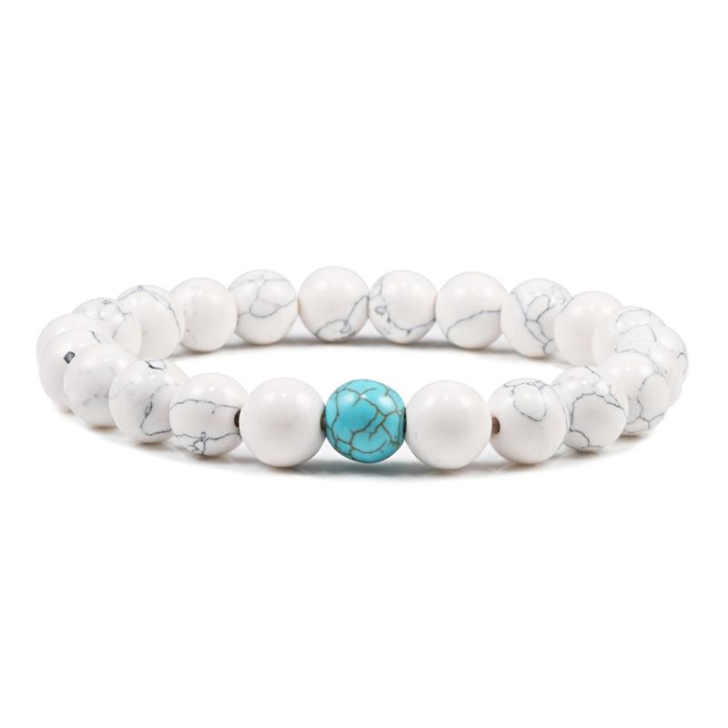 Braccialetti in Pietra Naturale di Alta Qualità Coppia Perline Distanza Pietra di Roccia Lavica Nera Bianco Elasticizzato Ciondolo Braccialetto a Filo Uomo Gioielli