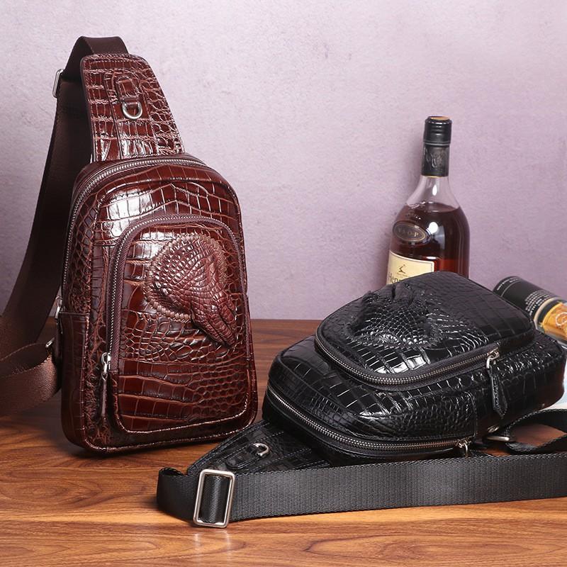 Crocodile Patterned Men s Chest Bag Made Of Genuine Leather Crossbody Cowhide With Claws Trendy Single Shoulder 18x6x26
