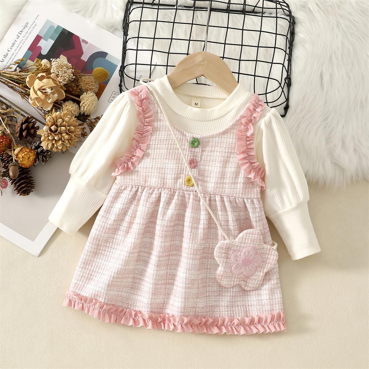 

Girls Spring & Autumn Lace Princess Dress, Fashionable Two-Piece Style XXL розовый