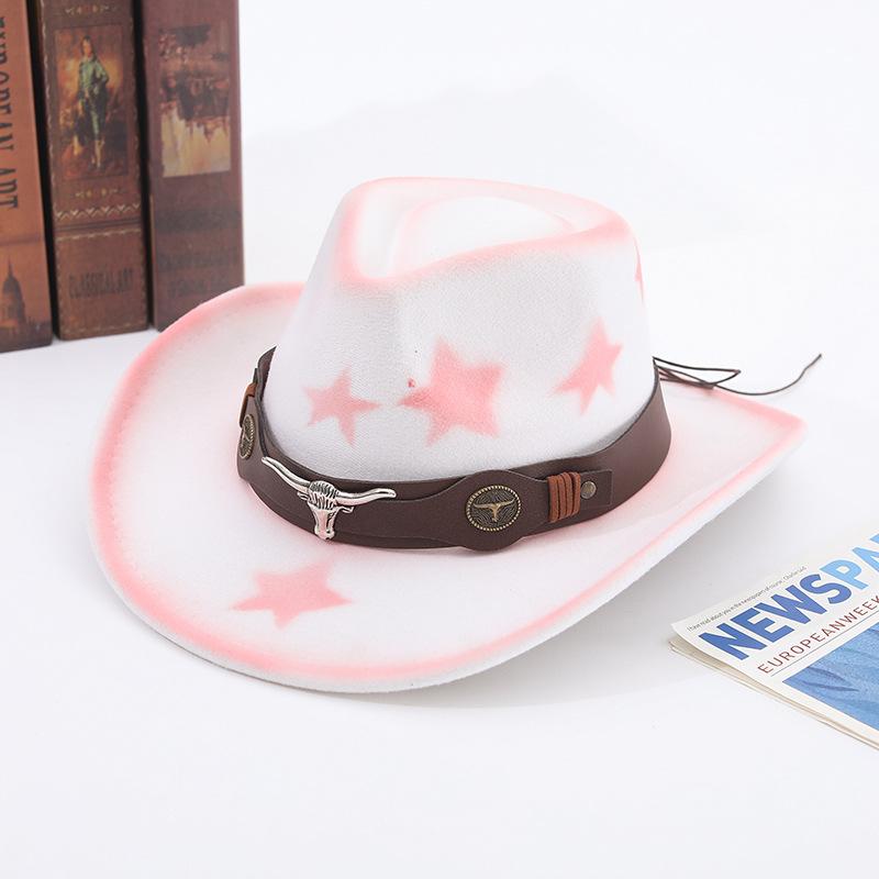 Western Cowboy Hat Wool Jazz Top Hat Ethnic Style Versatile Bullhead Hat Strap