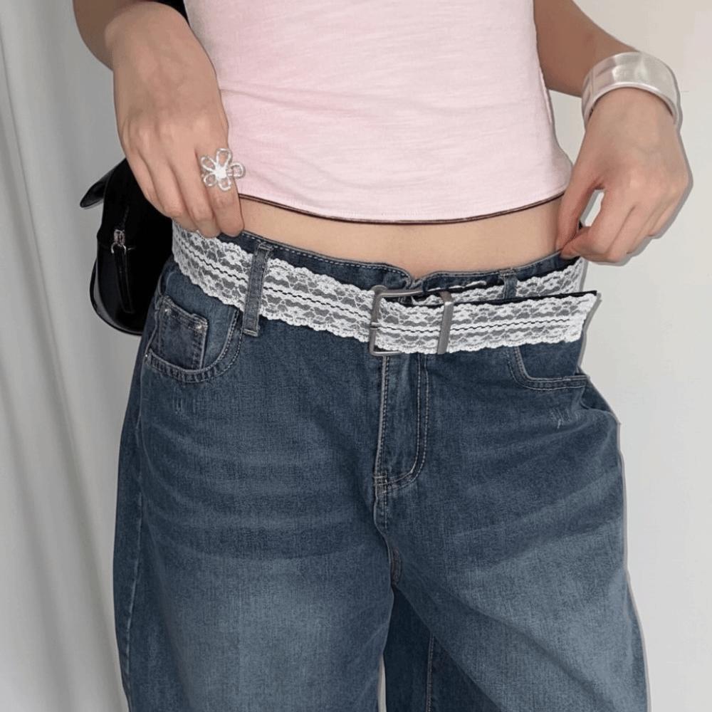 Beautiful Lace Waist Belt Leather Jeans Belts Elegant Lace Waistband for Women Skirts and Jeans
