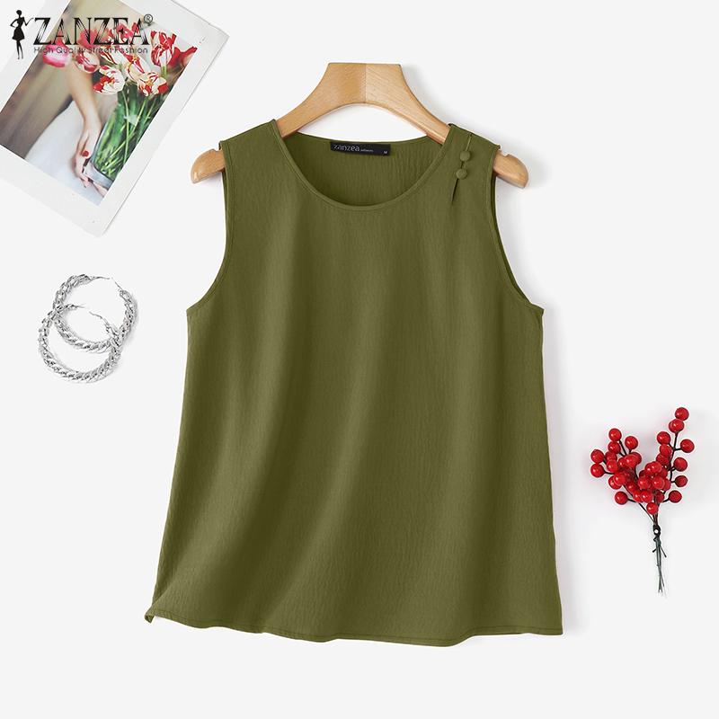 ZANZEA Women Casual Round Neck Summer Sleeveless Tank Tops