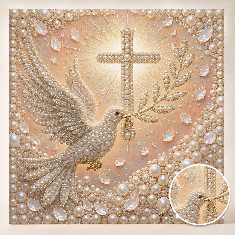 Pearl Painting Dove and Cross 5D DIY Decorative Painting. Cute Birthday Gift. Handmade Art Painting
