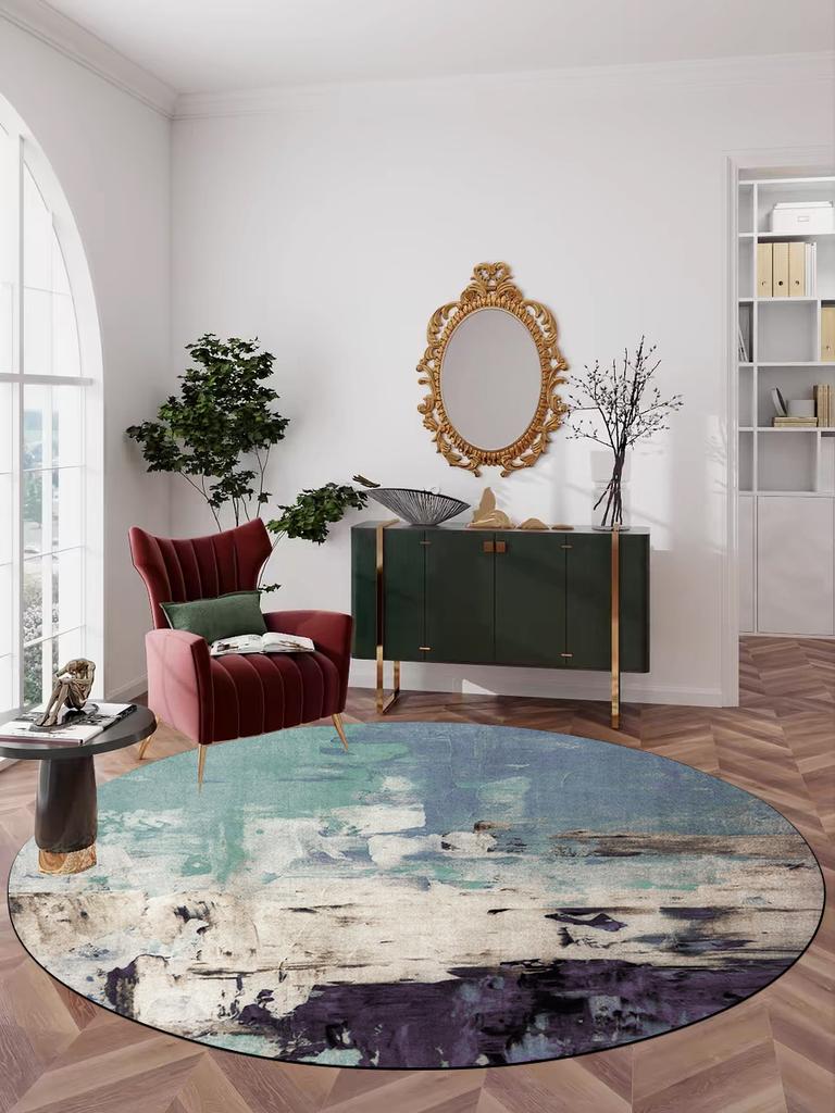 Abstract Artistic Living Room Decor Round Carpet Nordic Style Rugs for Bedroom Bedside Large Area Soft Non-slip Parlor Chair Mat