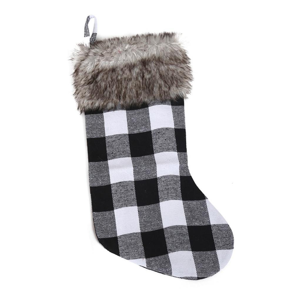 

Christmas Stockings Plaid With Plush Cuff Stocking Decor Gift Bag белый