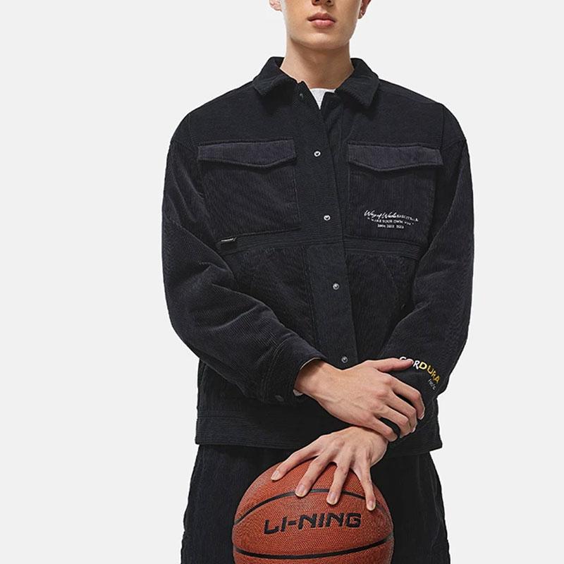Li-Ning Wade Series Letter Print Polo Collar Loose Jacket Men Jacket Black AJMT217-1