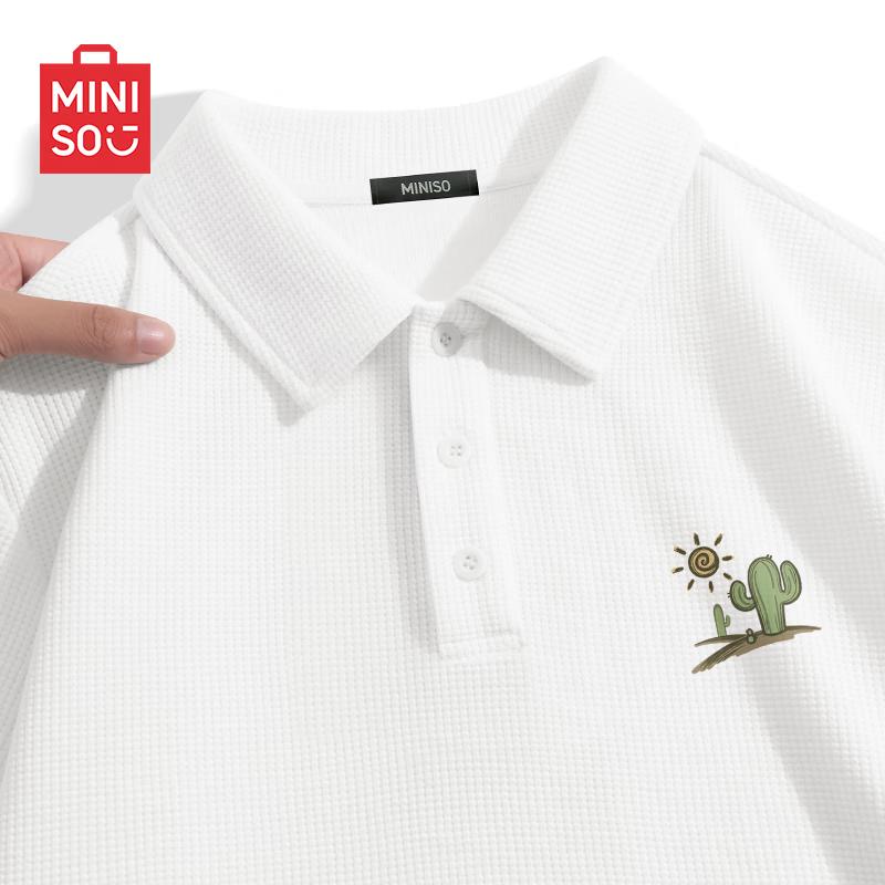 MINISO Men's Retro Waffle Knit Polo T-Shirt