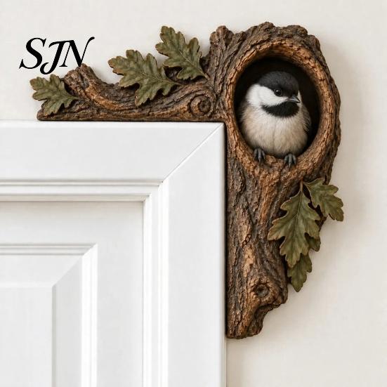 Chipmunk Shelf Sitter 2Pcs Tree Hollow and Animal Wooden Door Topper, Rustic Forest Style Decorative Country Decor for Windowsills Corner Decor,