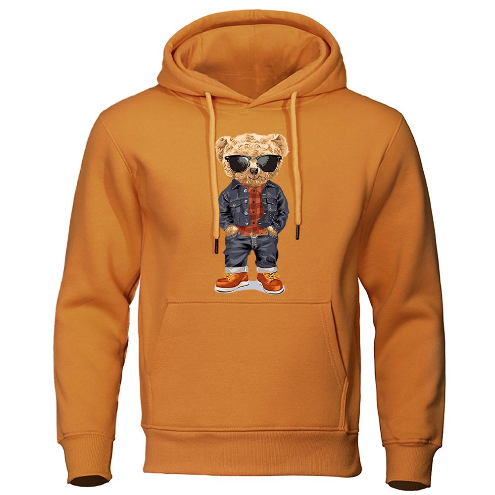 

Funny Pose Teddy Bear Prints Men Hoodie Loose Pocket Hoody Autumn Oversize Sweatshirt Fashion Casual Fleece Pullover Unisex 3XL