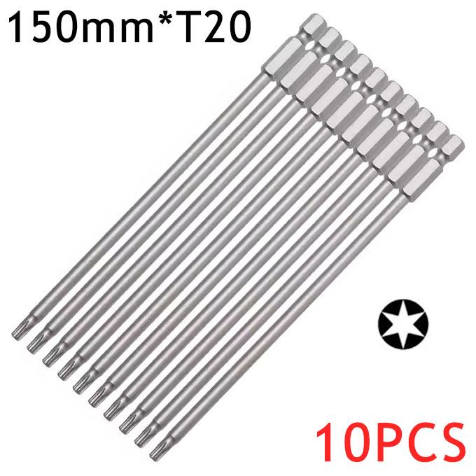 6/10Pcs 150mm Long Magnetic Torx Screwdriver Bits Set Electric Screwdriver Head T10,T15,T20,T25,T30,T35,T40