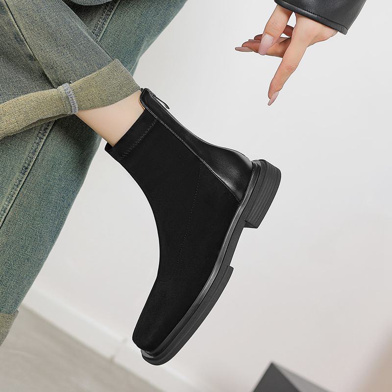 Krazing Pot Cizme de cowboy moderne, cu vârf rotund de iarnă, cu tocuri groase, pentru femei, mărimea 42, botine elastice cu platformă.