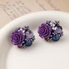 Purple Rose Flower Diamond Stud Earrings Feminine Elegance Niche Earrings Vintage Retro Unique Earrings