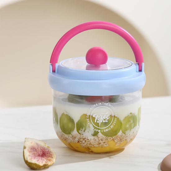 Portable Salad Bowl with Built-In Fork & Lid 600ml Double-Layer Plastic Jar for Overnight Oats Fruit Meal Prep Snack Container for Gym Picnic Office