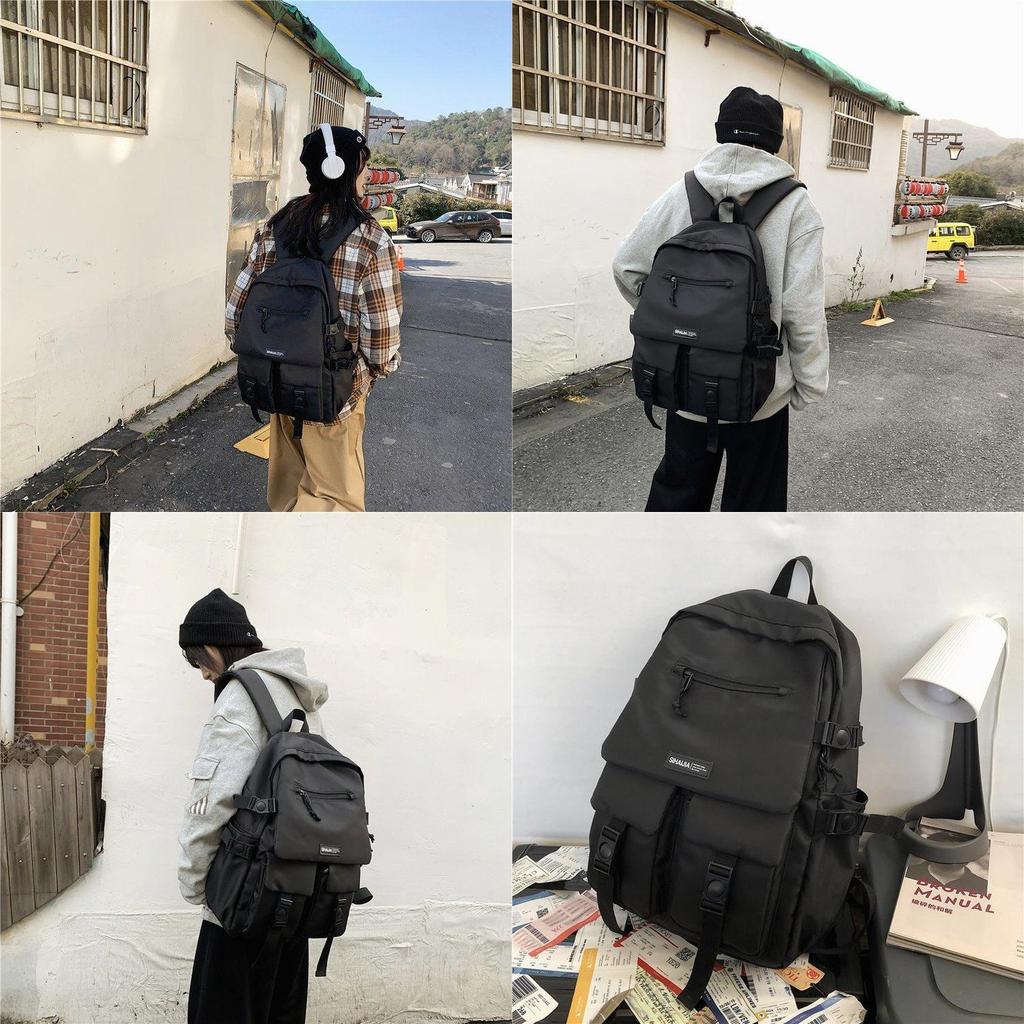 Korean Ins Harajuku Street Style Fashionable Black Backpack Waterproof Unisex 19-inch Size